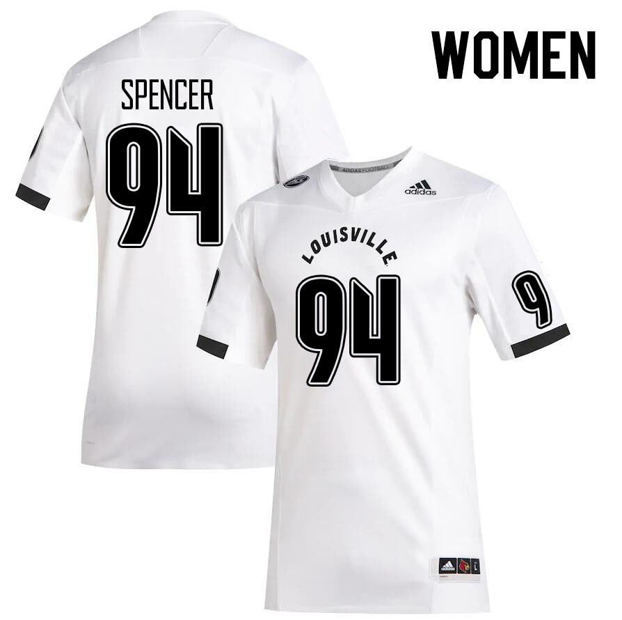 Women #94 William Spencer Louisville Cardinals College Football Jerseys Stitched Sale-White - Click Image to Close